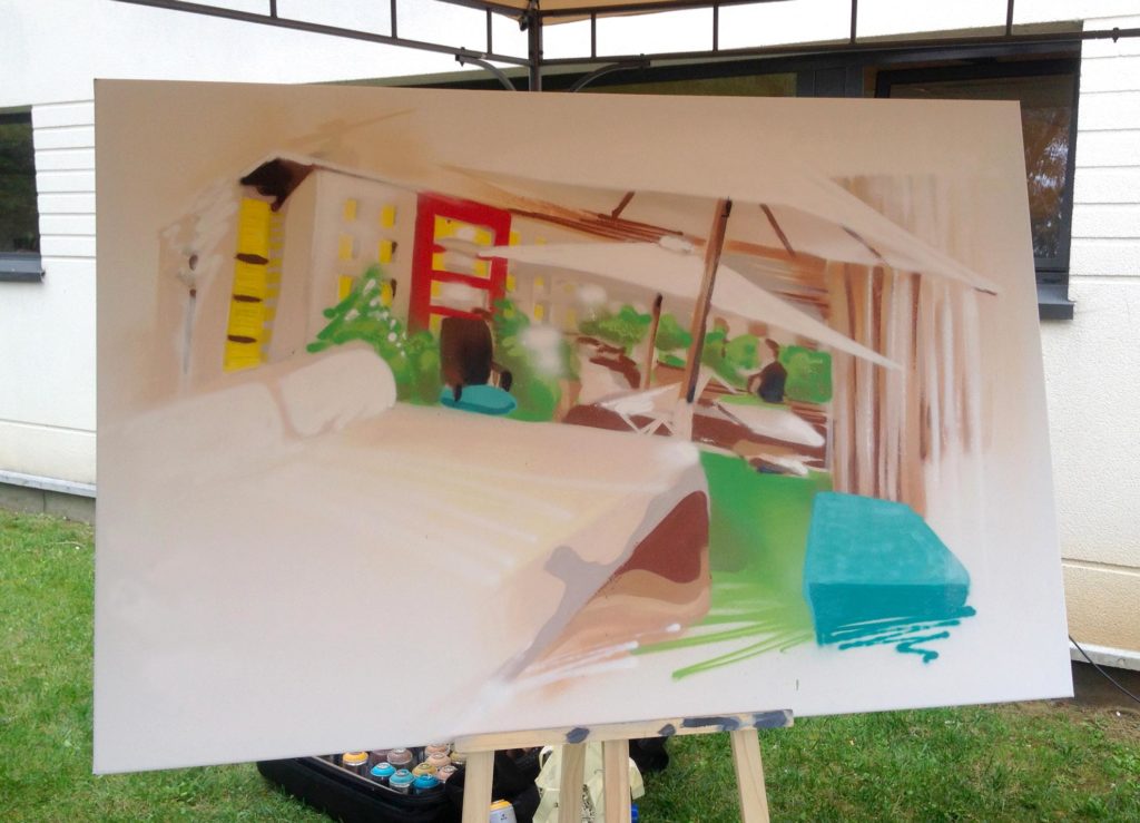 toile art peinture courtyard hôtel live painting toile déjeuné ametist 2016 entreprise