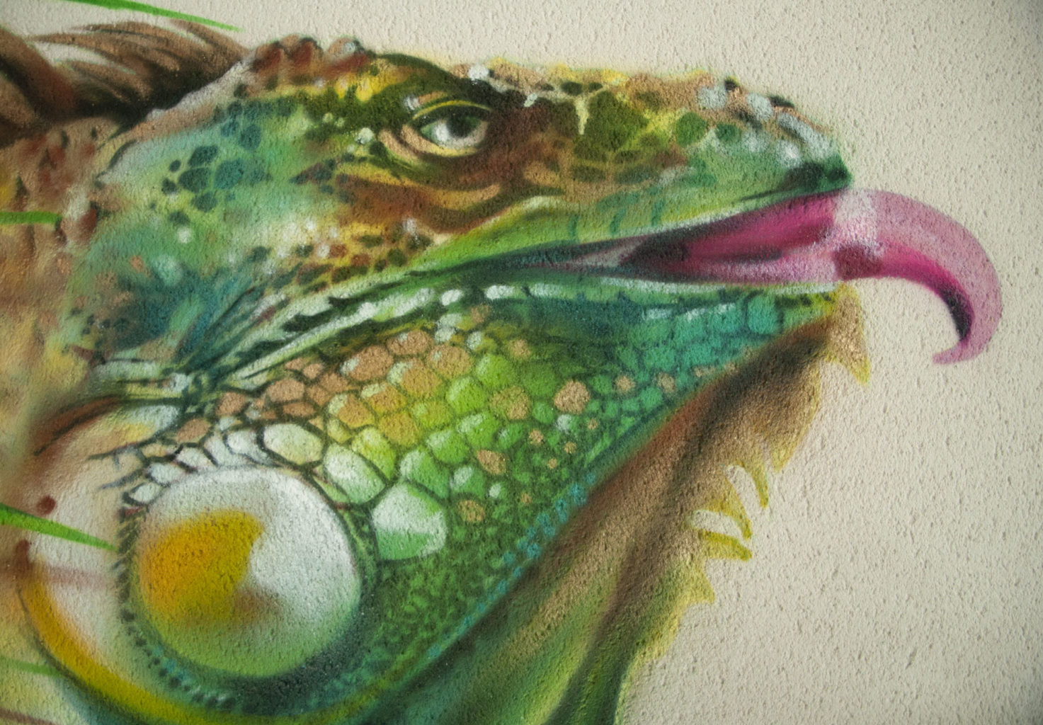 Trompe l'œil décor réaliste iguane peinture nature jungle