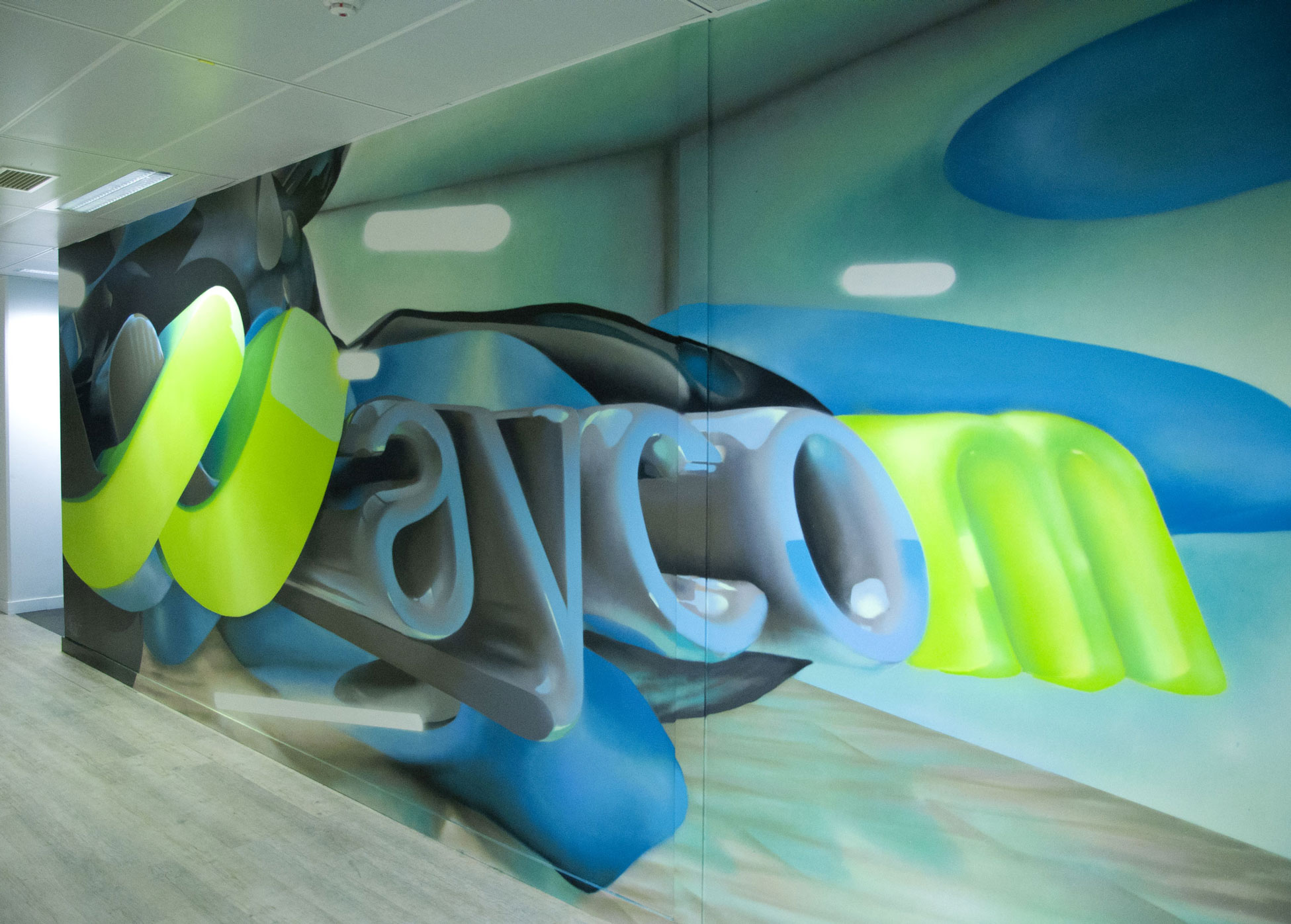trompe l'œil 3D décor entreprise waycom ametist graffiti